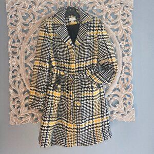 Ann Taylor Loft Multi Color Yellow Black Plaid Knee Length Coat Size 6